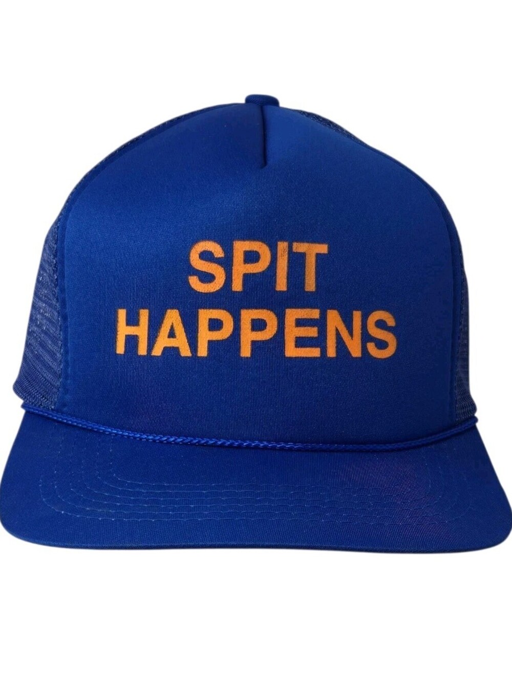 VTG Funny Hat Snapback Trucker Cap Mens Blue 90s S*** Stuff Happens Humor READ